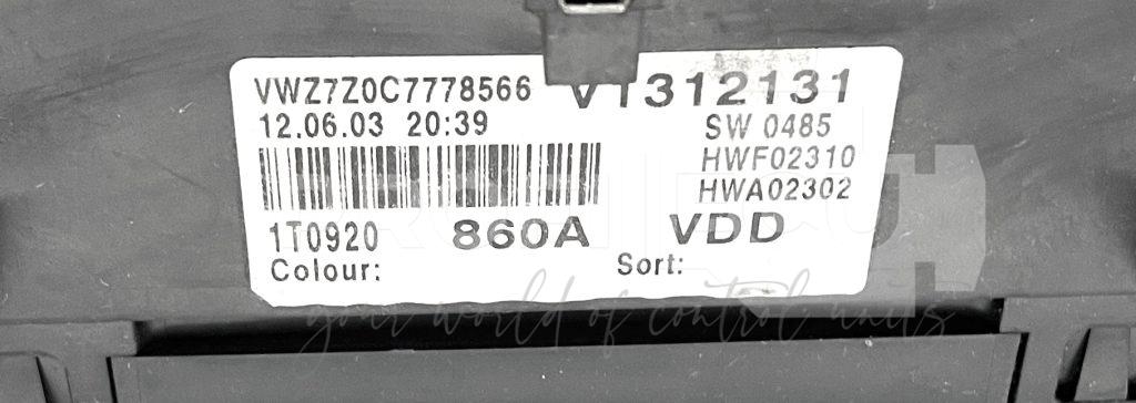 1T0920860A Přístrojová deska Touran, VW Touran 1T1