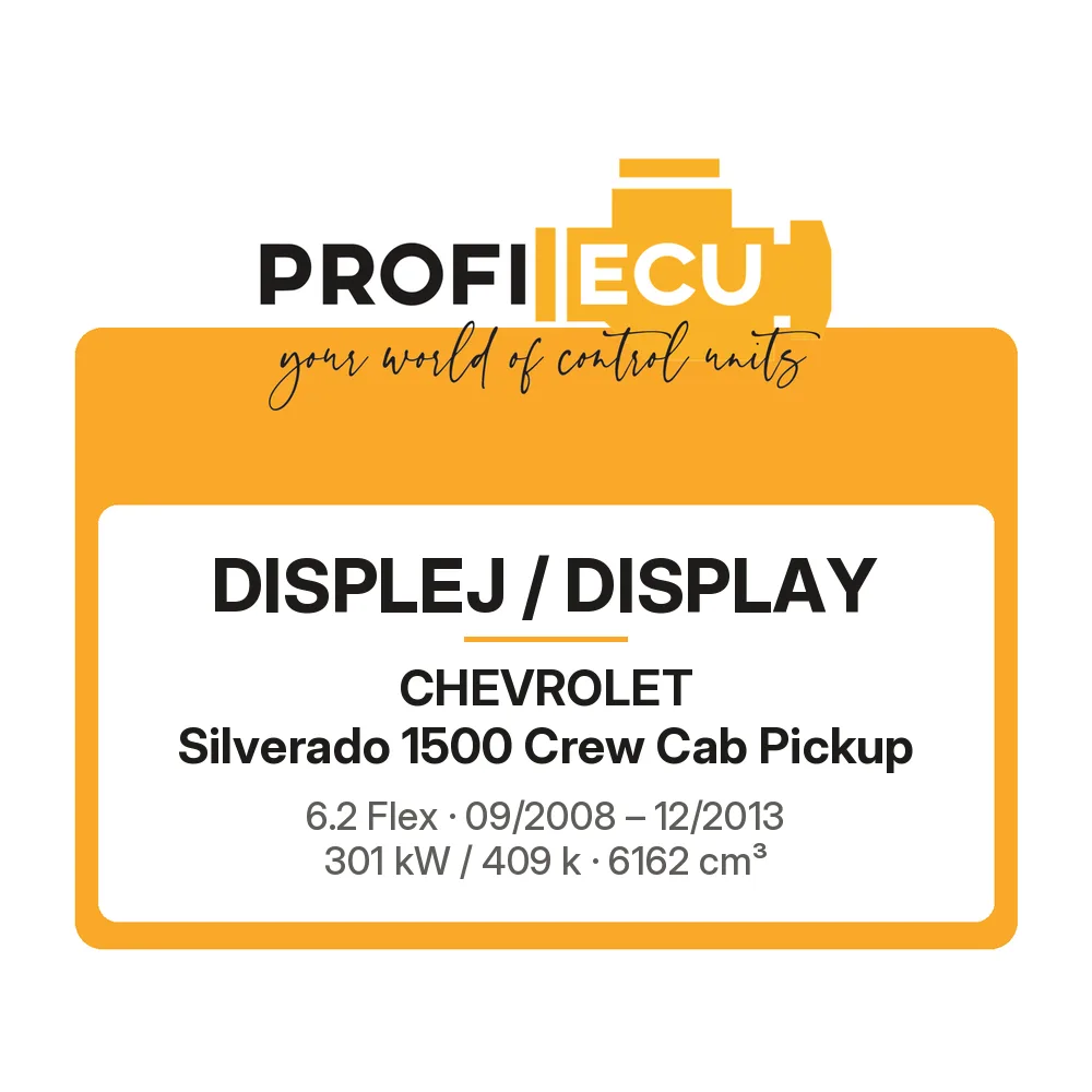 Etiketa ProfiECU: Displej / Display pro Chevrolet Silverado 1500 Crew Cab Pickup 6.2 Flex 301 kW