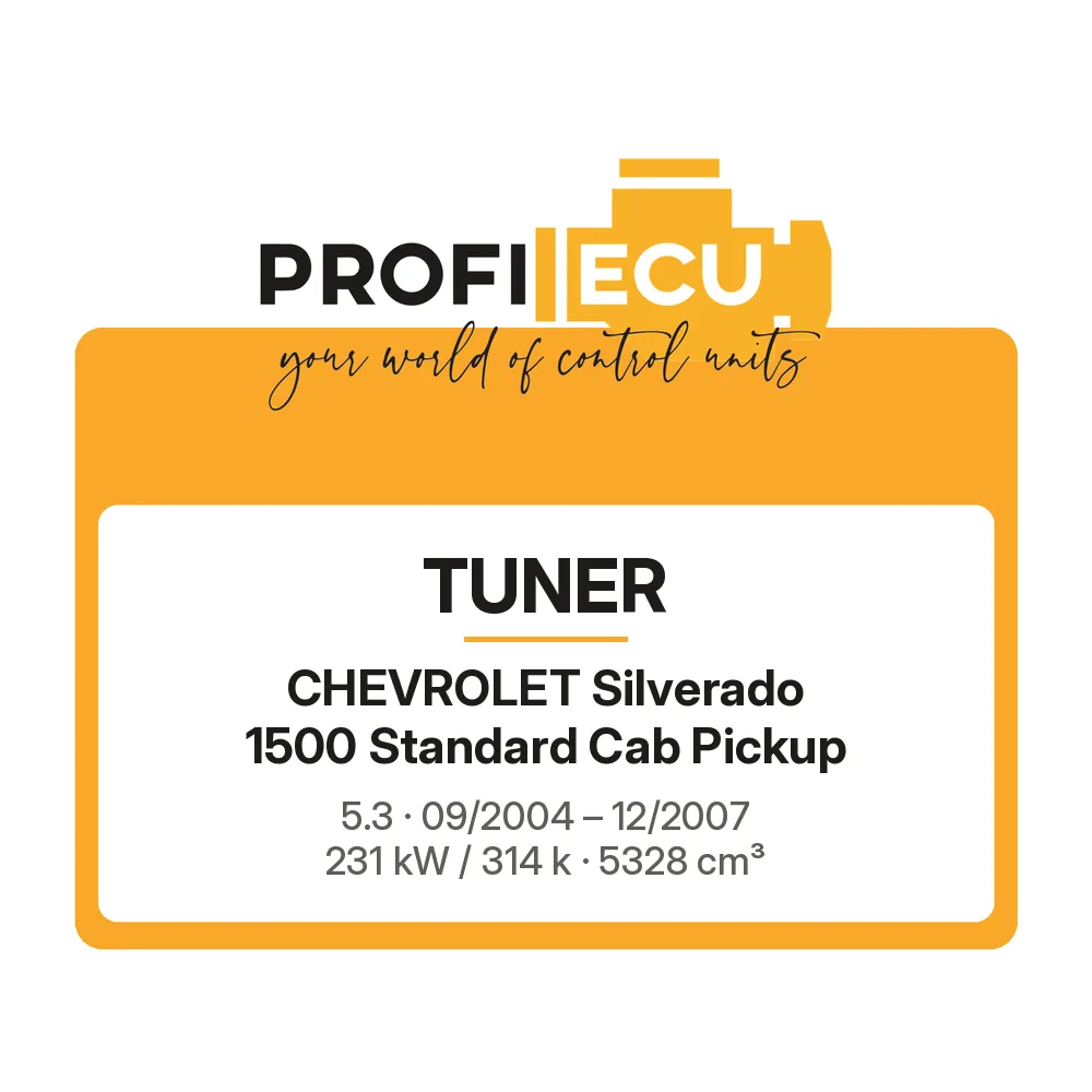 Etiketa ProfiECU: Tuner pro Chevrolet Silverado 1500 Standard Cab Pickup 5.3 231 kW