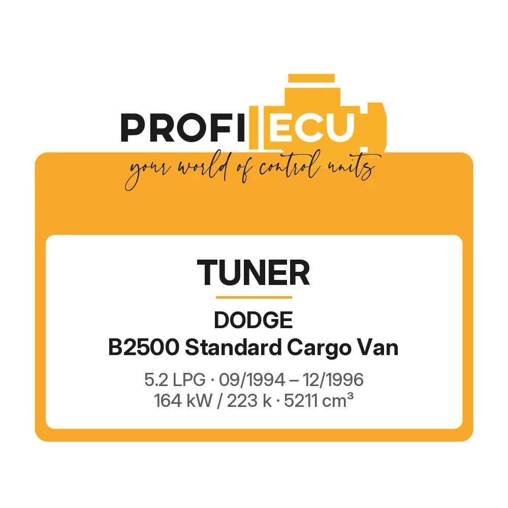 Etiketa ProfiECU: Tuner pro Dodge B2500 Standard Cargo Van 5.2 LPG 164 kW