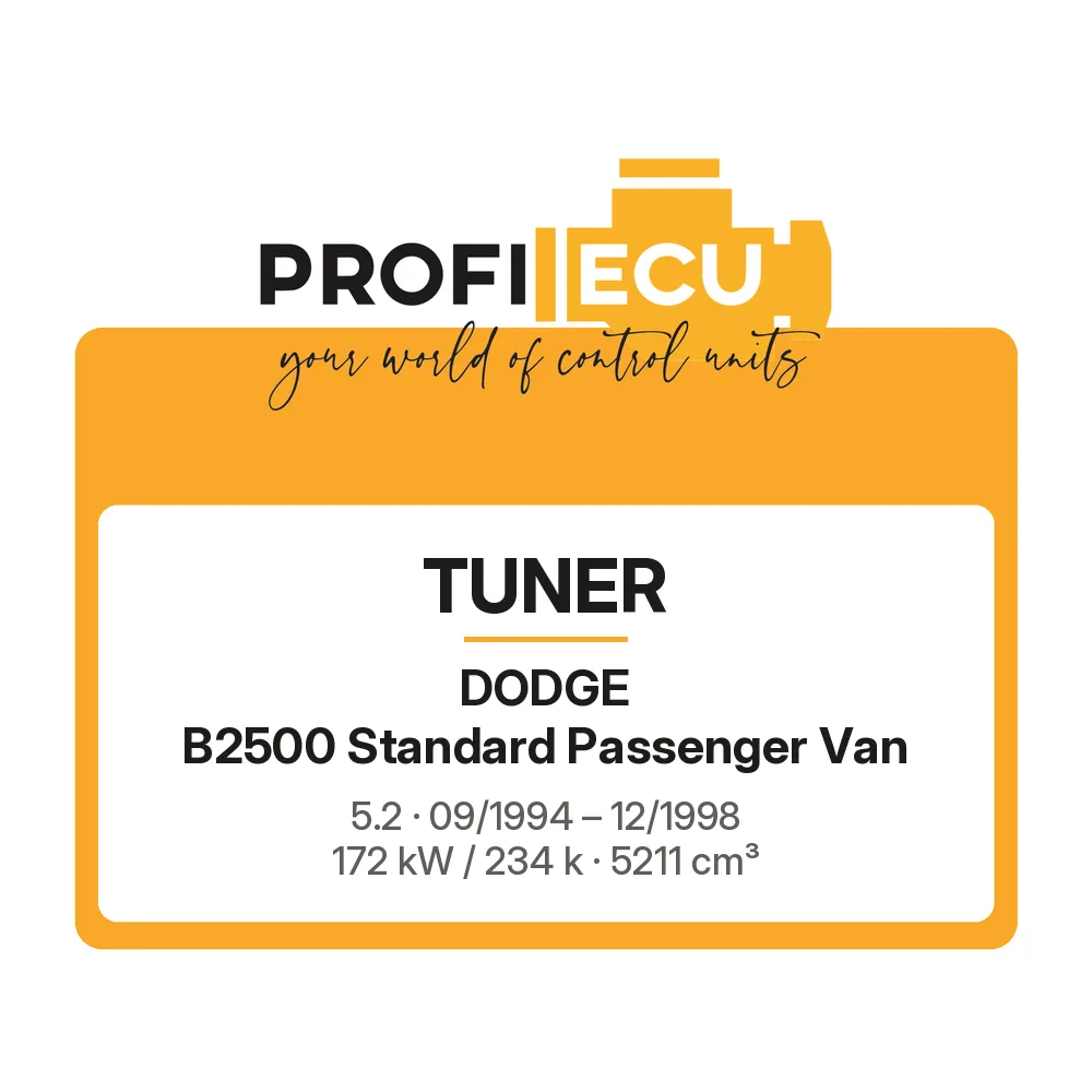 Etiketa ProfiECU: Tuner pro Dodge B2500 Standard Passenger Van 5.2 172 kW