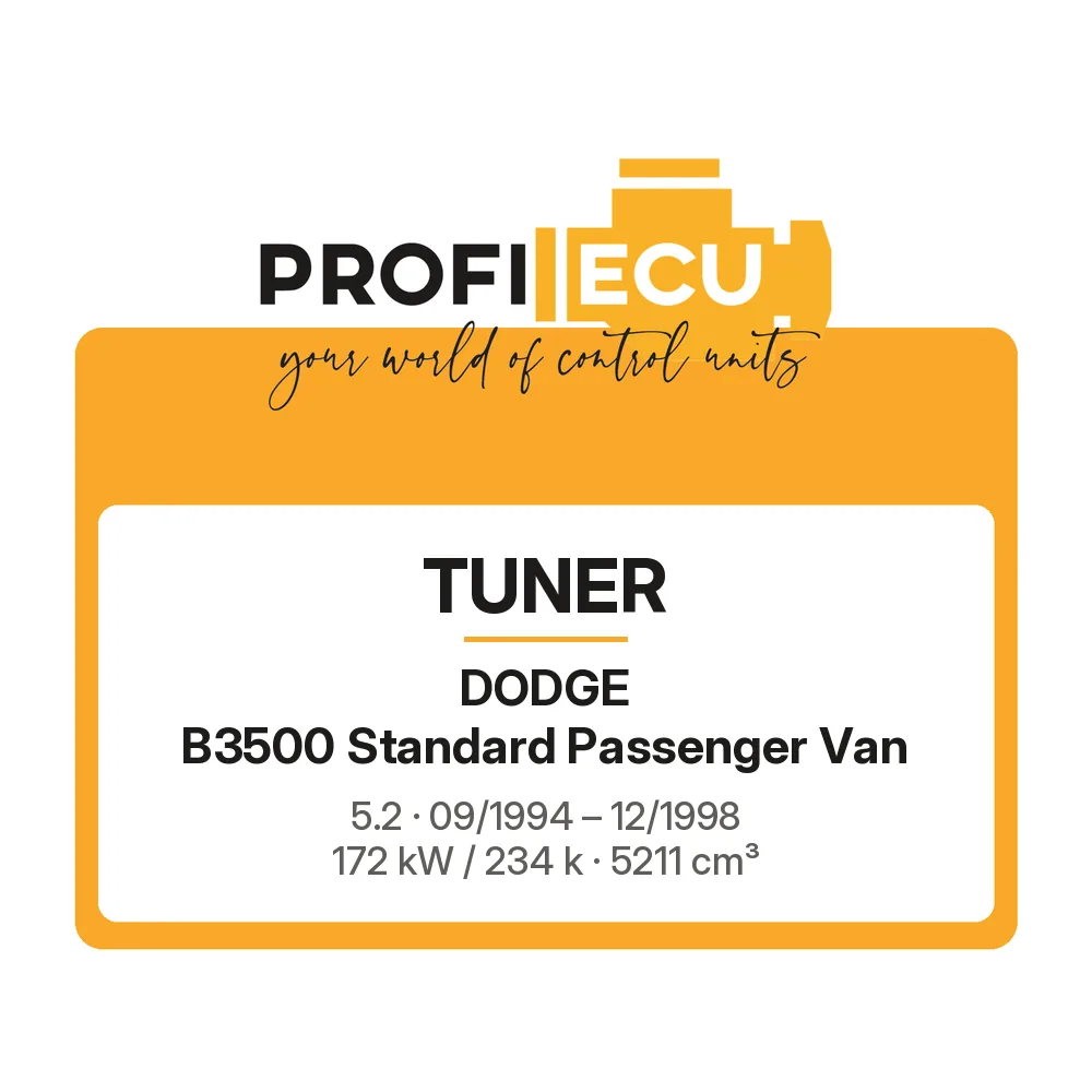 Etiketa ProfiECU: Tuner pro Dodge B3500 Standard Passenger Van 5.2 172 kW