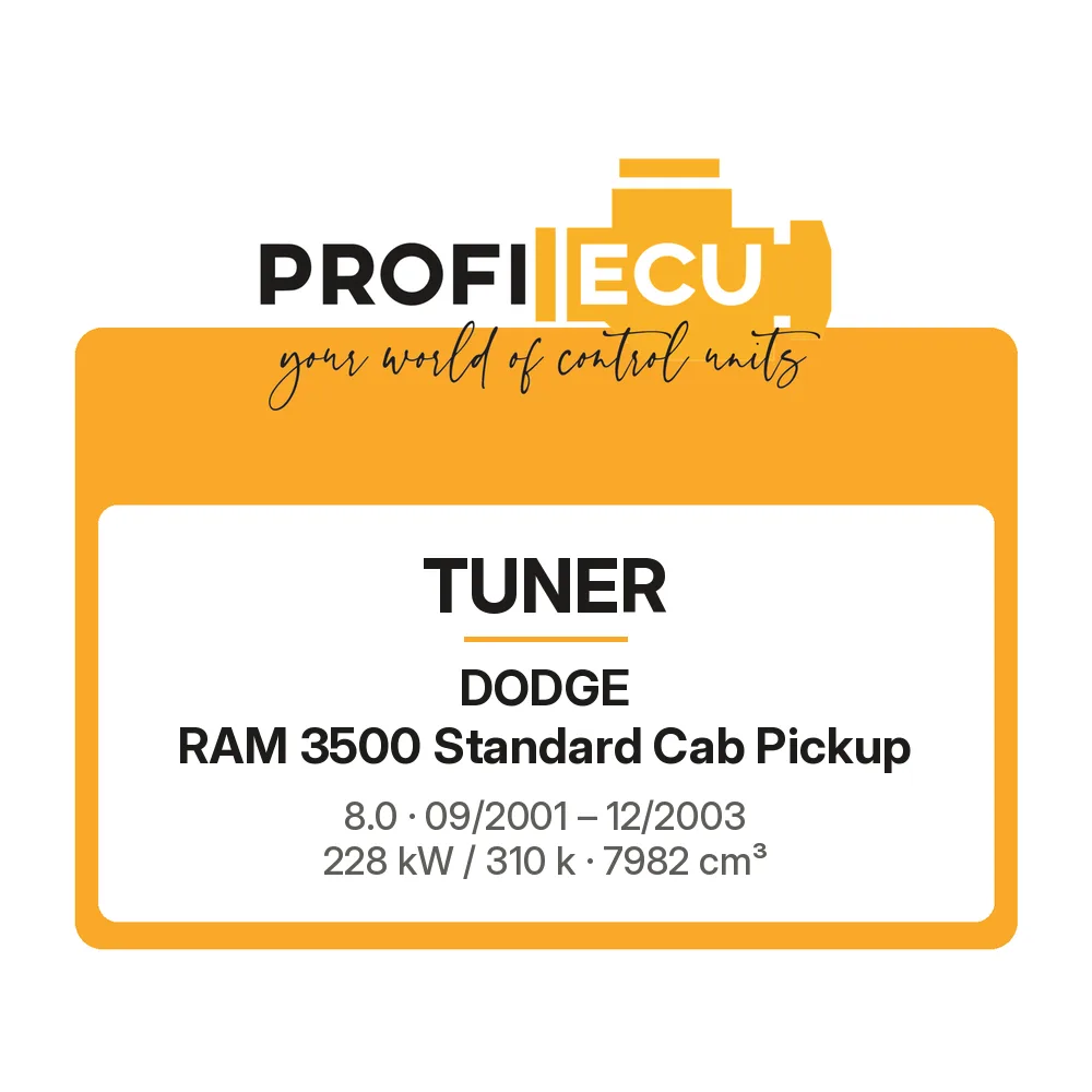 Etiketa ProfiECU: Tuner pro Dodge RAM 3500 Standard Cab Pickup 8.0 228 kW