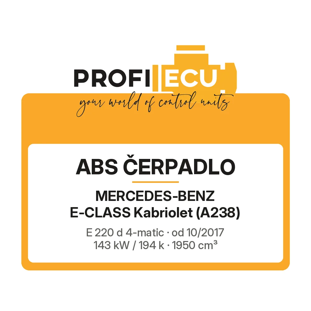 Etiketa ProfiECU: ABS čerpadlo pro Mercedes-Benz E-CLASS Kabriolet E 220 d 4-matic 143 kW