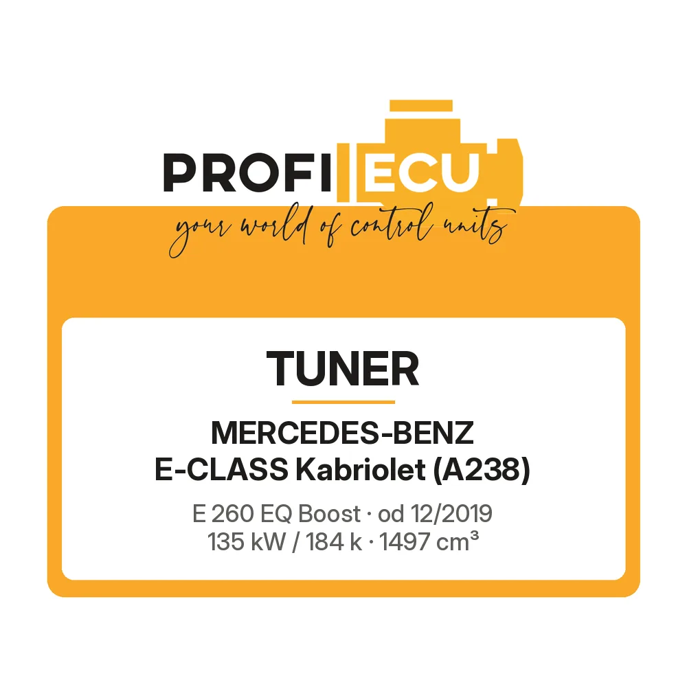 Etiketa ProfiECU: Tuner pro Mercedes-Benz E-CLASS Kabriolet E 260 EQ Boost 135 kW