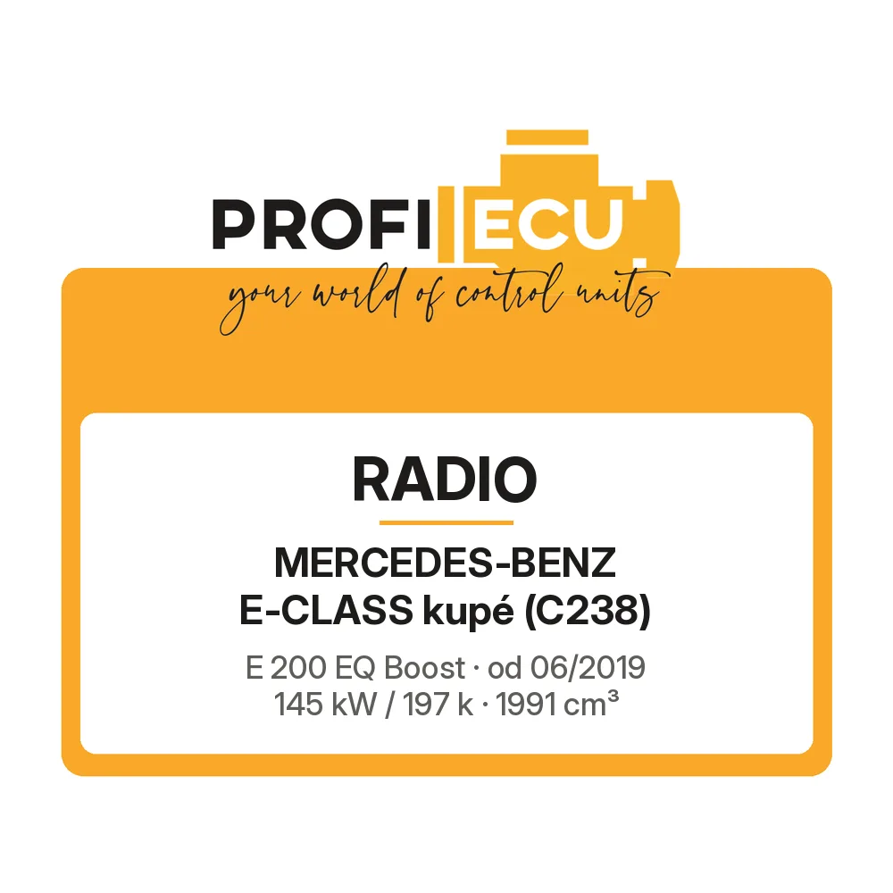 Etiketa ProfiECU: Radio pro Mercedes-Benz E-CLASS kupé E 200 EQ Boost 145 kW