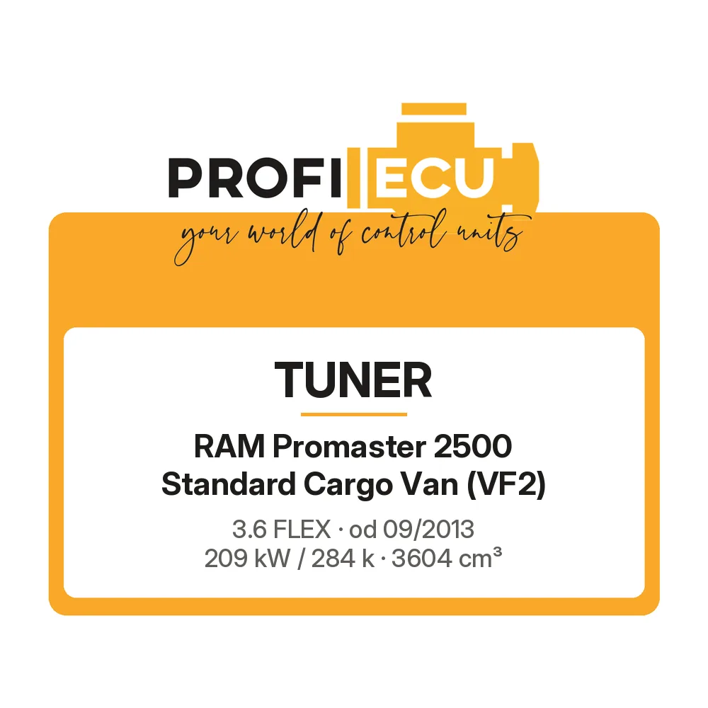 Etiketa ProfiECU: Tuner pro RAM Promaster 2500 Standard Cargo Van 3.6 FLEX 209 kW