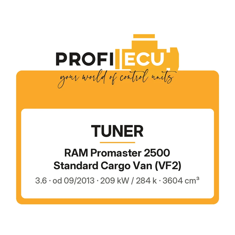 Etiketa ProfiECU: Tuner pro RAM Promaster 2500 Standard Cargo Van 3.6 209 kW