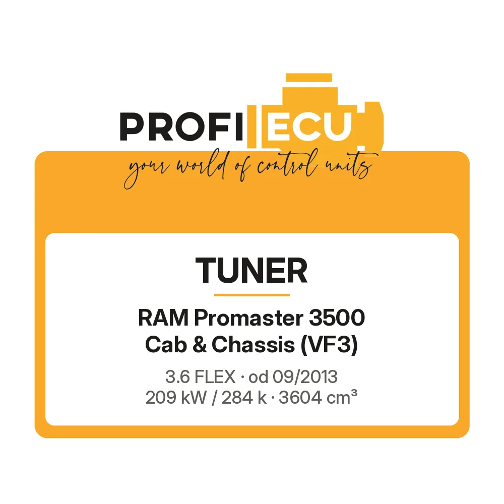 Etiketa ProfiECU: Tuner pro RAM Promaster 3500 Cab & Chassis 3.6 FLEX 209 kW