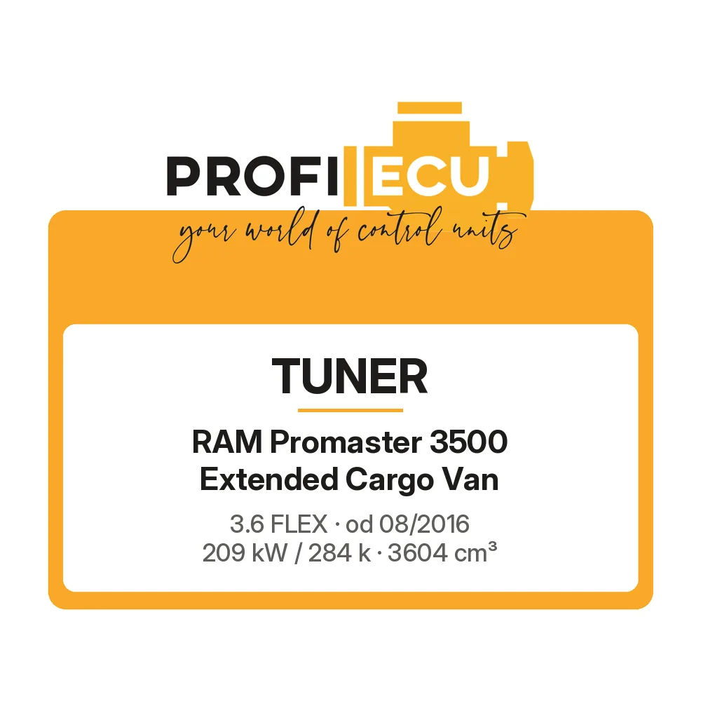 Etiketa ProfiECU: Tuner pro RAM Promaster 3500 Extended Cargo Van 3.6 FLEX 209 kW