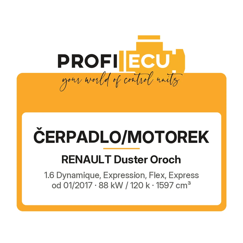 Etiketa ProfiECU: Čerpadlo/Motorek pro Renault Duster Oroch 1.6 Dynamique, Expression, Flex, Express 88 kW