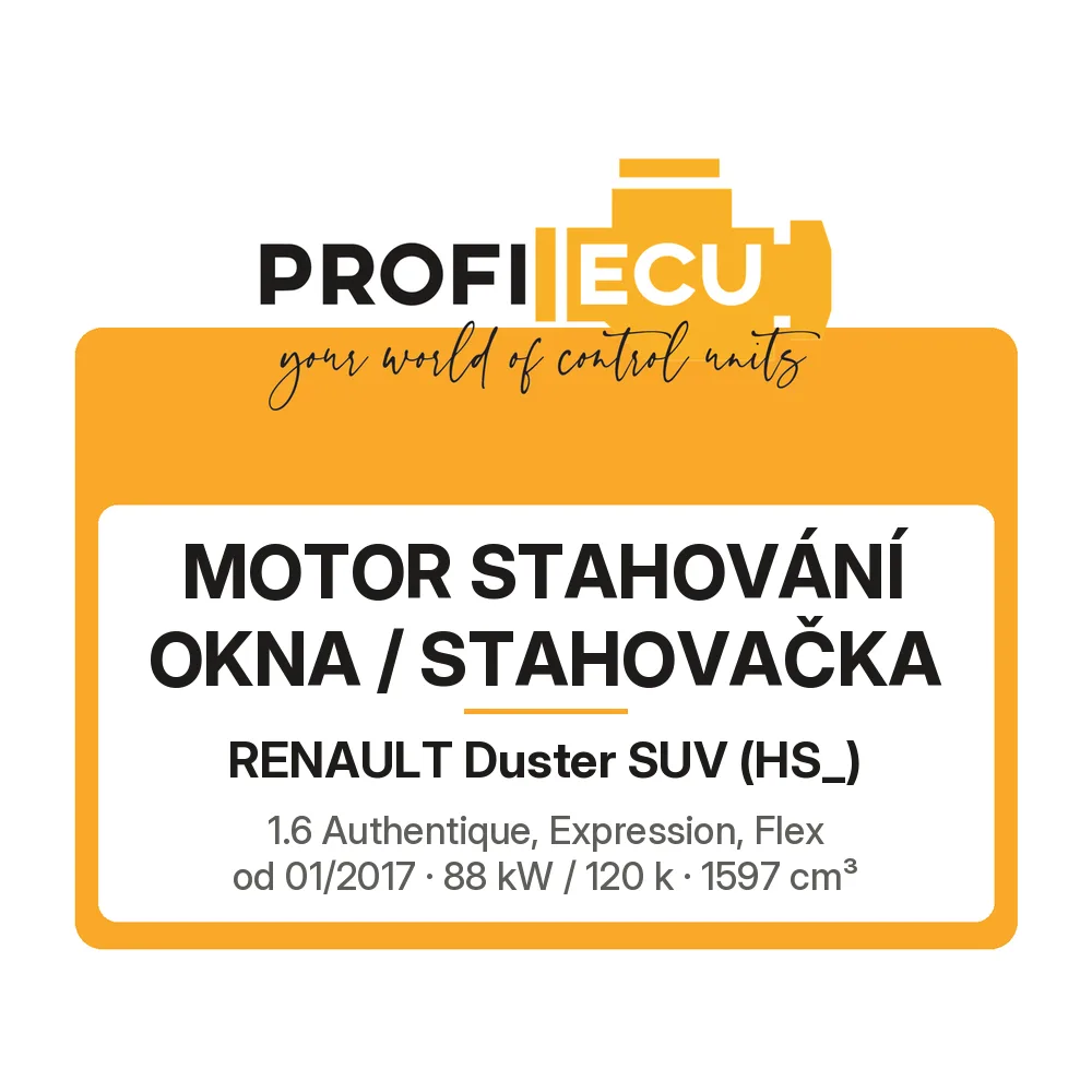 Etiketa ProfiECU: Motor stahování okna / stahovačka pro Renault Duster SUV 1.6 Authentique, Expression, Flex 88 kW