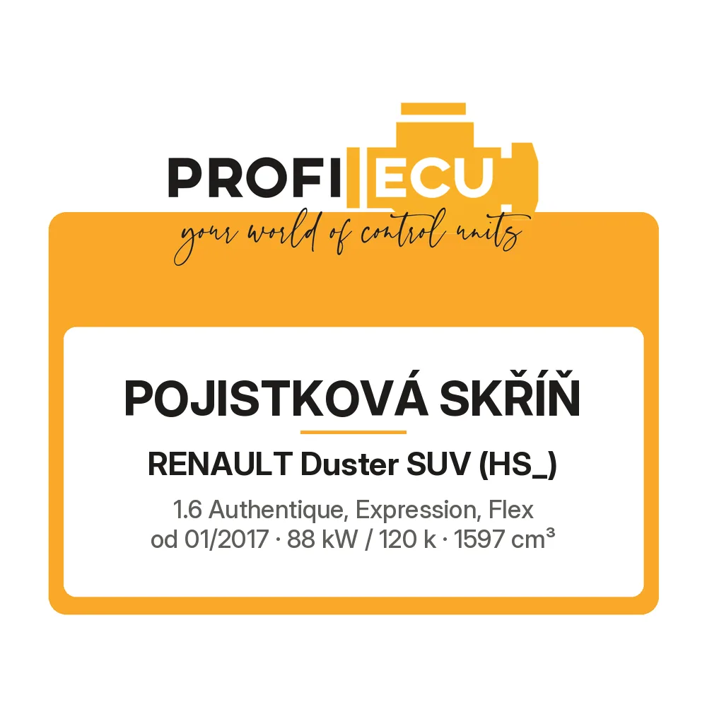 Etiketa ProfiECU: Pojistková skříň pro Renault Duster SUV 1.6 Authentique, Expression, Flex 88 kW