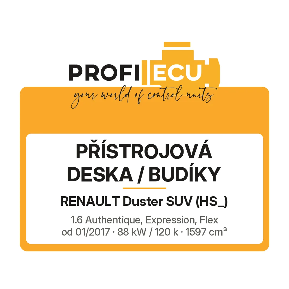 Etiketa ProfiECU: Přístrojová deska / Budíky pro Renault Duster SUV 1.6 Authentique, Expression, Flex 88 kW