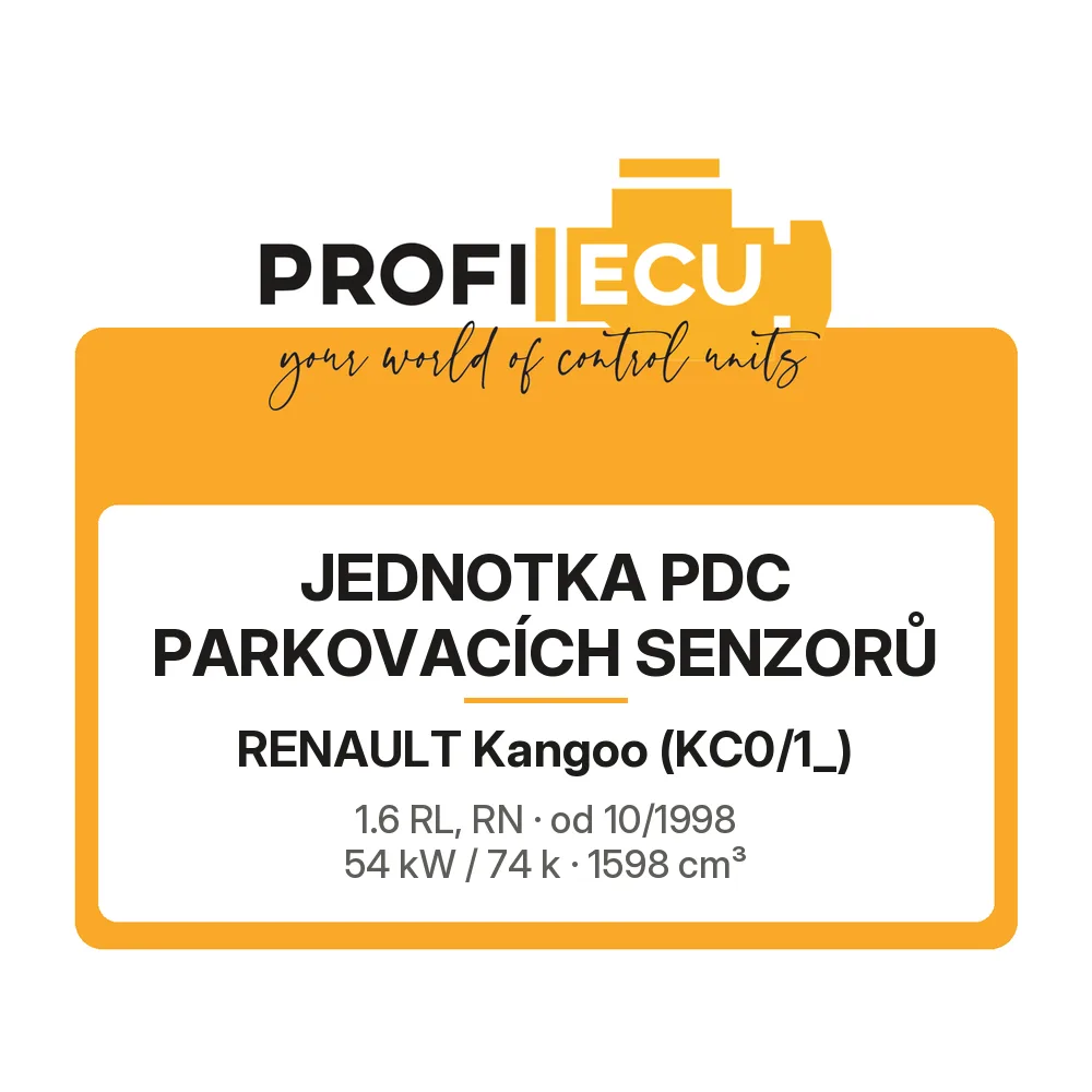 Etiketa ProfiECU: jednotka PDC parkovacích senzorů pro Renault Kangoo 1.6 RL, RN 54 kW