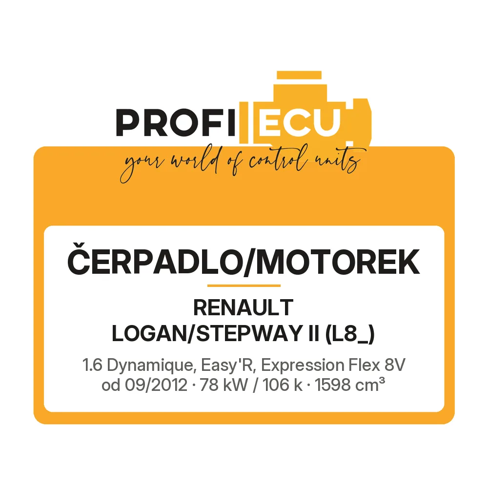 Etiketa ProfiECU: Čerpadlo/Motorek pro Renault LOGAN/STEPWAY II 1.6 Dynamique, Easy'R, Expression Flex 8V 78 kW