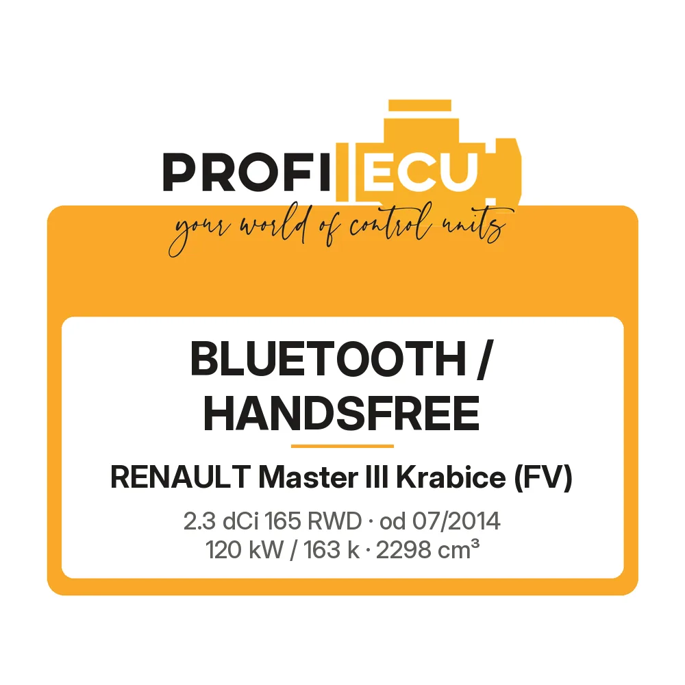 Etiketa ProfiECU: Bluetooth / Handsfree pro Renault Master III Krabice 2.3 dCi 165 RWD 120 kW