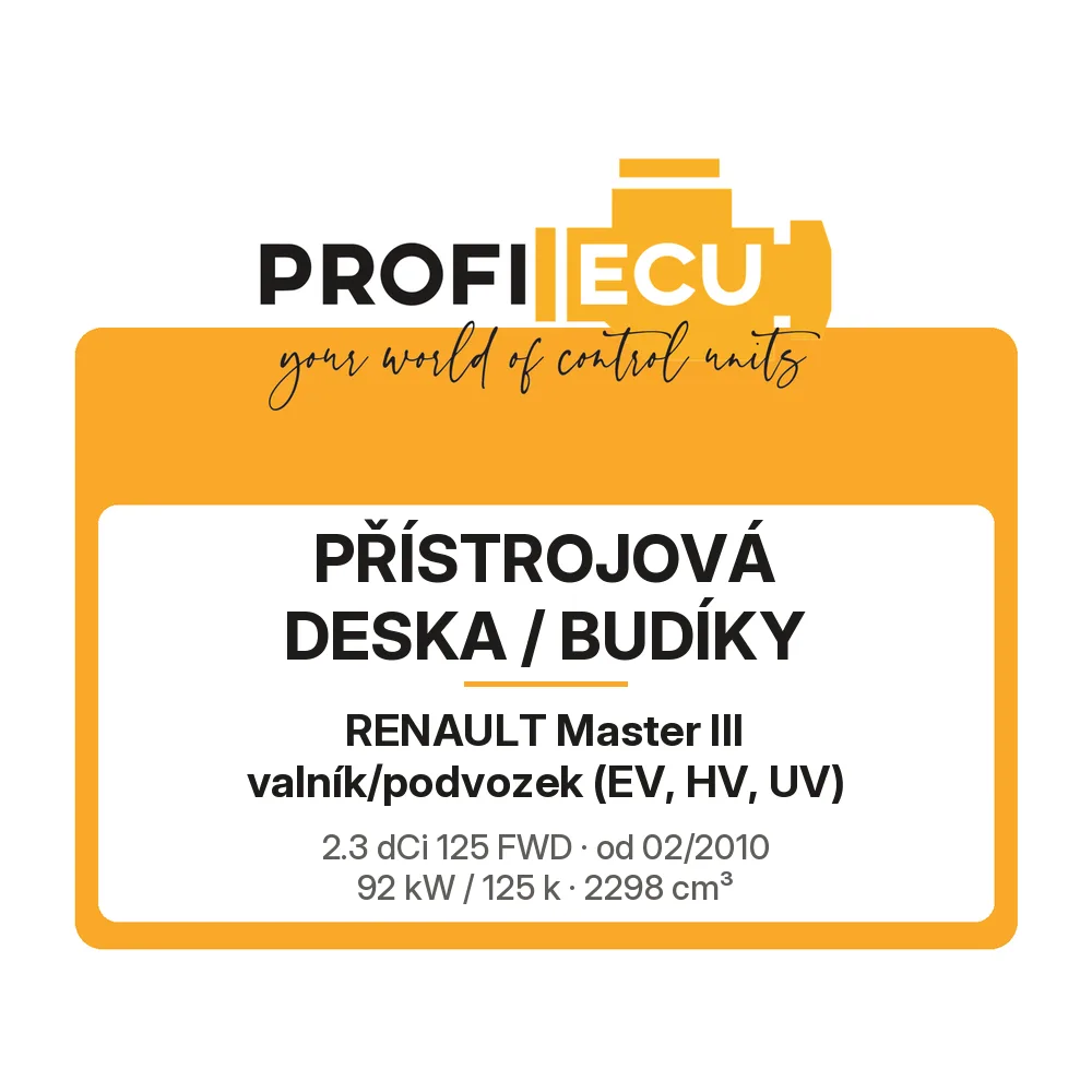 Etiketa ProfiECU: Přístrojová deska / Budíky pro Renault Master III valník/podvozek 2.3 dCi 125 FWD 92 kW