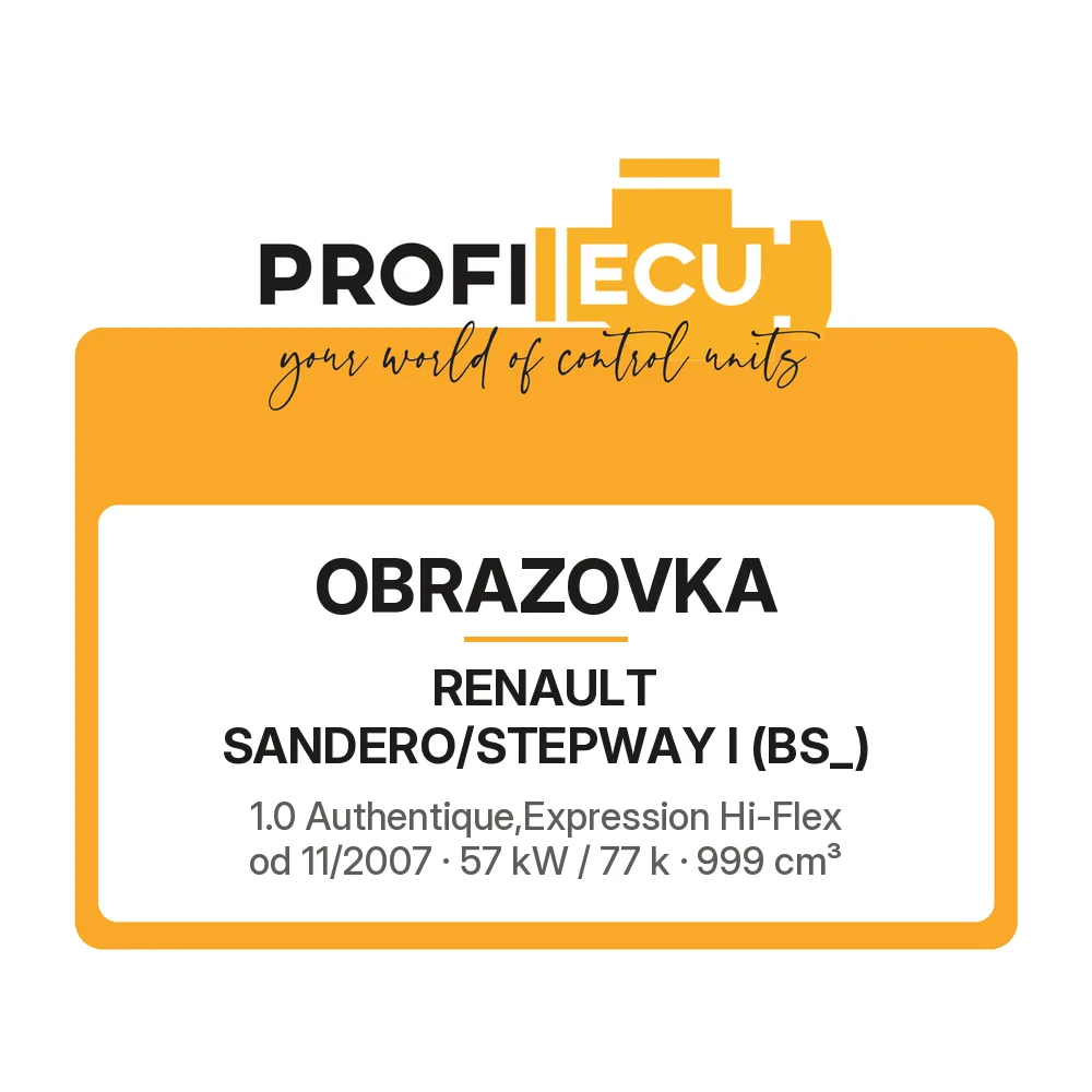 Etiketa ProfiECU: Obrazovka pro Renault SANDERO/STEPWAY I 1.0 Authentique,Expression Hi-Flex 57 kW