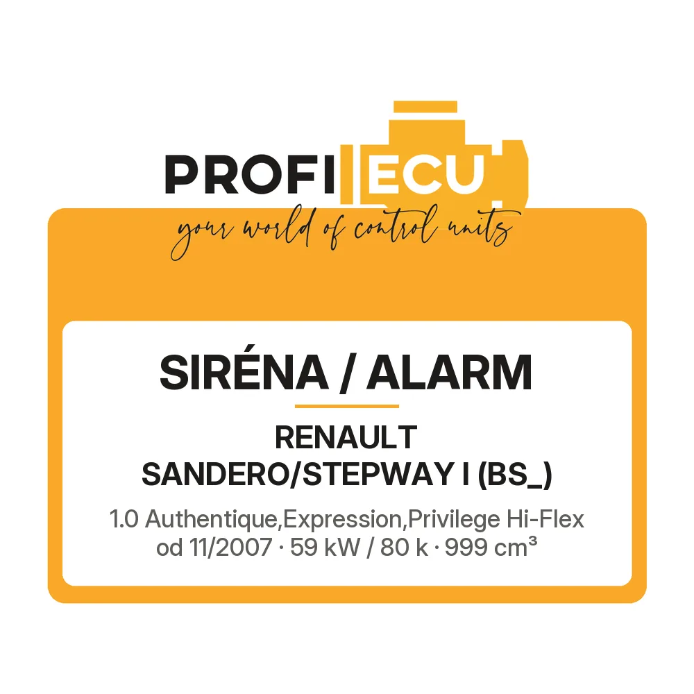 Etiketa ProfiECU: Siréna / Alarm pro Renault SANDERO/STEPWAY I 1.0 Authentique,Expression,Privilege Hi-Flex 59 kW
