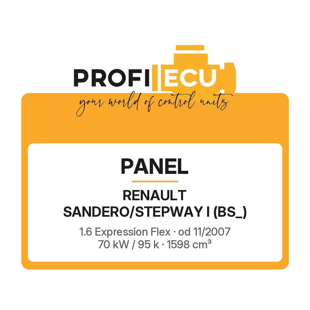 Etiketa ProfiECU: Panel pro Renault SANDERO/STEPWAY I 1.6 Expression Flex 70 kW