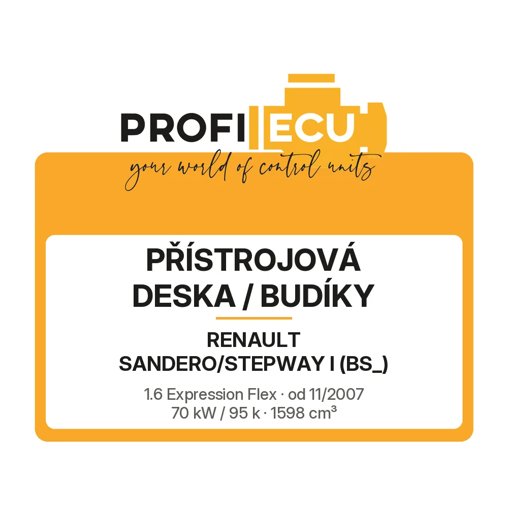 Etiketa ProfiECU: Přístrojová deska / Budíky pro Renault SANDERO/STEPWAY I 1.6 Expression Flex 70 kW