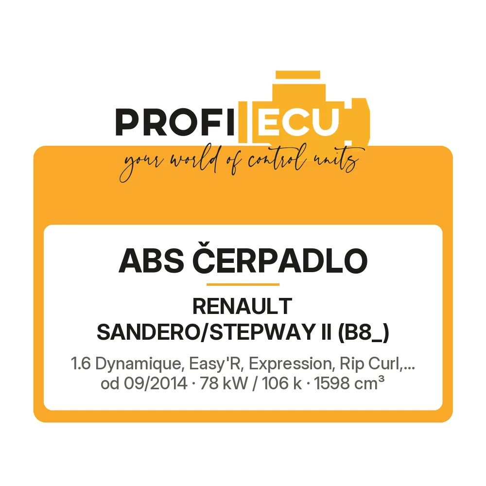 Etiketa ProfiECU: ABS čerpadlo pro Renault SANDERO/STEPWAY II 1.6 Dynamique, Easy'R, Expression, Rip Curl,... 78 kW