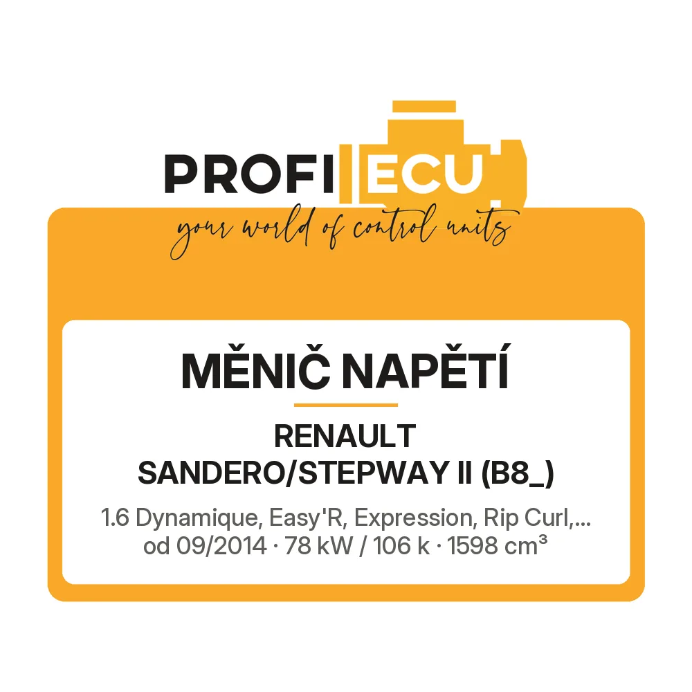 Etiketa ProfiECU: Měnič napětí pro Renault SANDERO/STEPWAY II 1.6 Dynamique, Easy'R, Expression, Rip Curl,... 78 kW