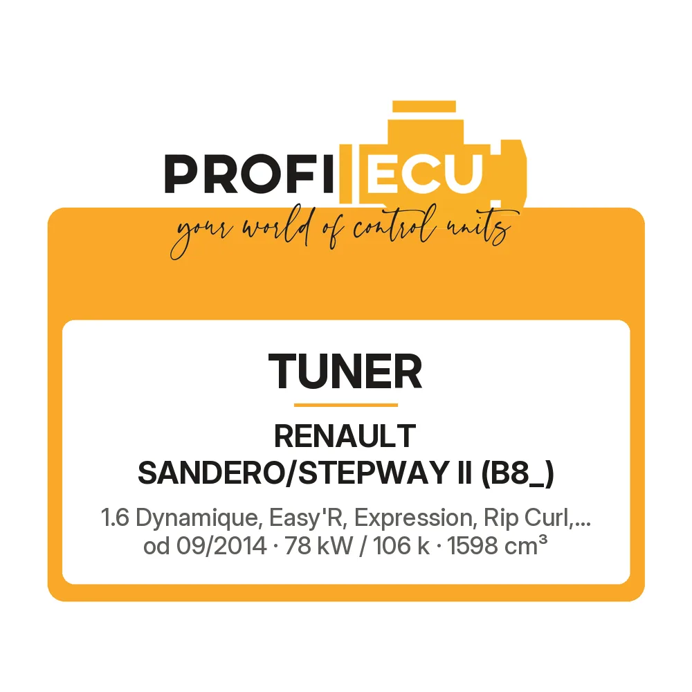 Etiketa ProfiECU: Tuner pro Renault SANDERO/STEPWAY II 1.6 Dynamique, Easy'R, Expression, Rip Curl,... 78 kW