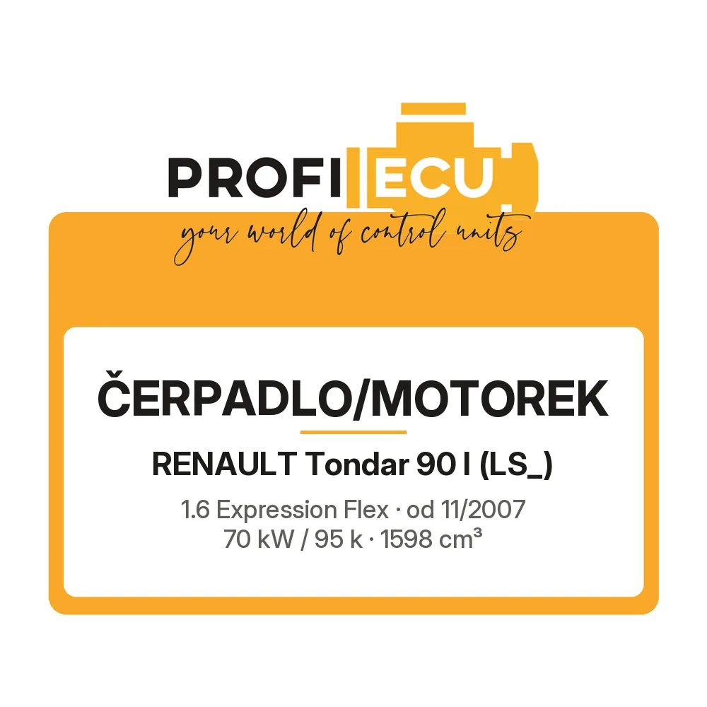 Etiketa ProfiECU: Čerpadlo/Motorek pro Renault Tondar 90 I 1.6 Expression Flex 70 kW