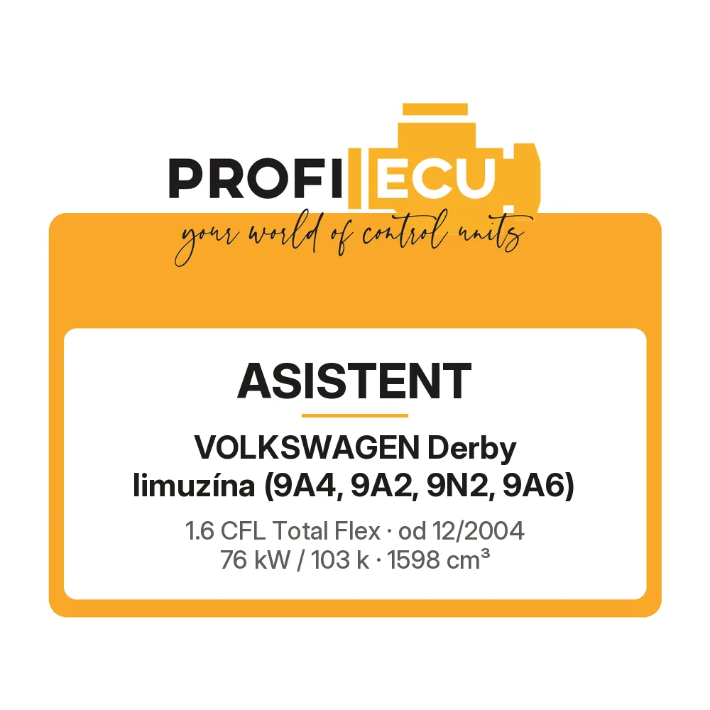 Etiketa ProfiECU: ASISTENT pro Volkswagen Derby limuzína 1.6 CFL Total Flex 76 kW