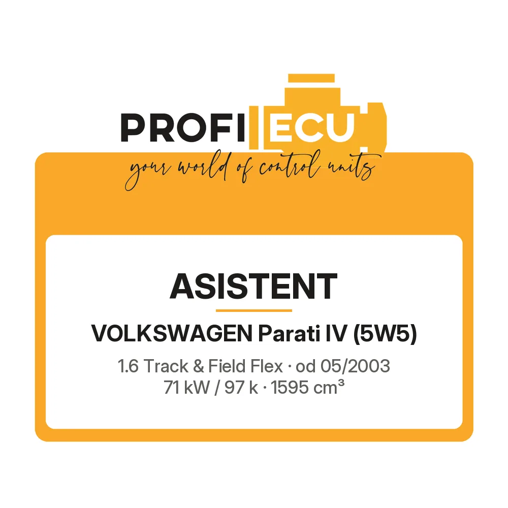 Etiketa ProfiECU: ASISTENT pro Volkswagen Parati IV 1.6 Track & Field Flex 71 kW