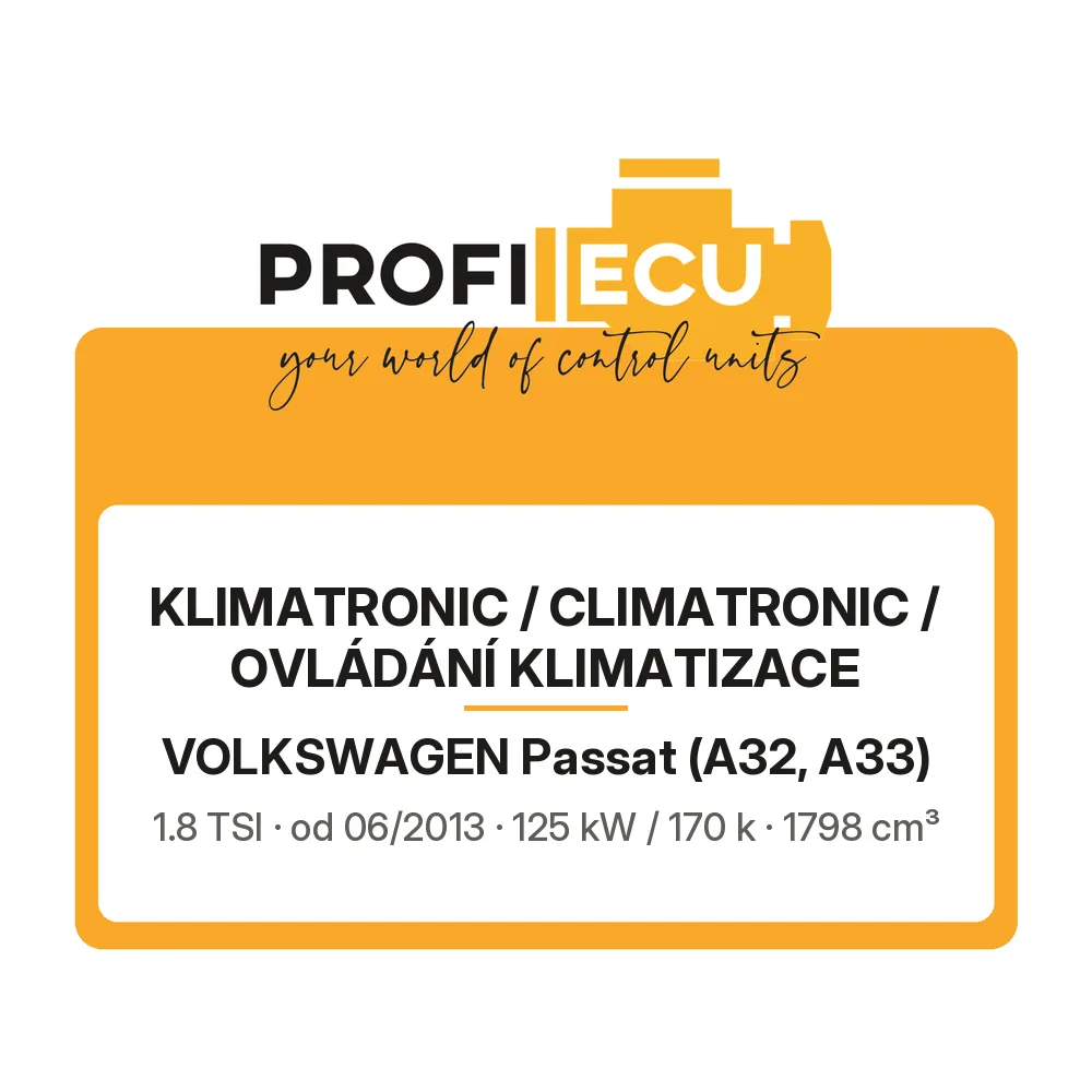 Etiketa ProfiECU: Klimatronic / climatronic / Ovládání Klimatizace pro Volkswagen Passat 1.8 TSI 125 kW